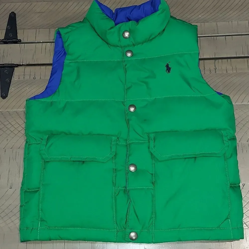 Polo Ralph Lauren Blue Green Reversible Puffer Vest Sz 4/4T